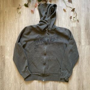 Y2K Hurley Skull Graphic Green zip up hoodie
